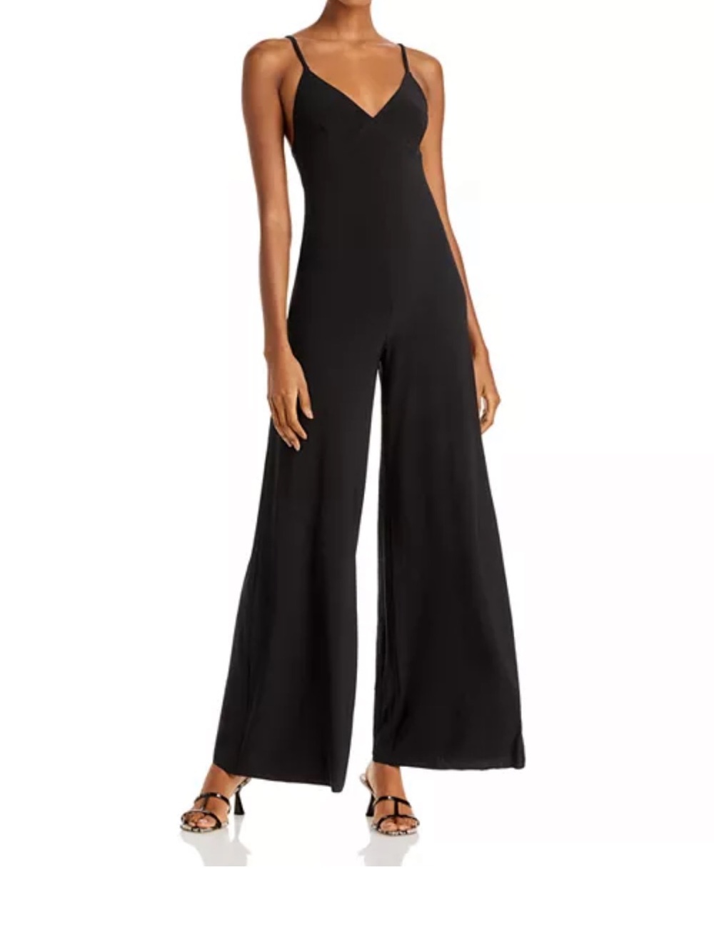 Norma Kamali Black V-Neck Wide-Leg Spaghetti-Strap Jumpsuit